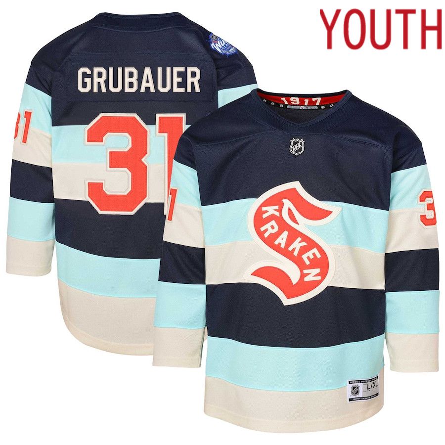 Youth Seattle Kraken #31 Philipp Grubauer Deep Sea Blue 2024 NHL Winter Classic Premier Player Jersey->women nhl jersey->Women Jersey